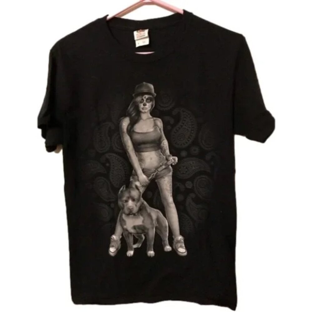 Black Unisex T-shirt With Unique Graphic. Men’s Small, Women’s Medium.